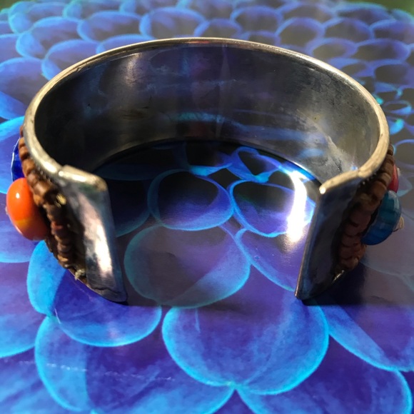 Millifore Murano Venetian glass vintage silver-tone bead cuff, cool, unique - Picture 6 of 7